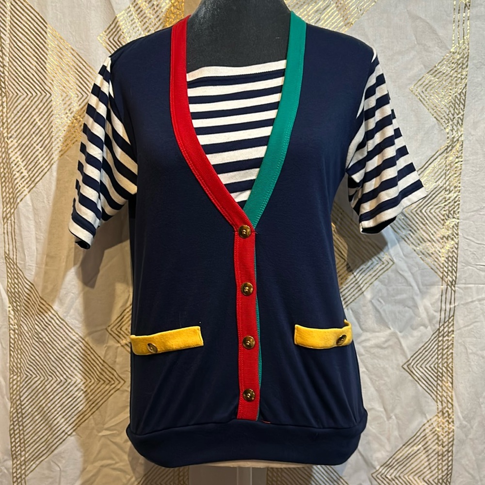 Vintage Laura Gayle primary colors color block with nautical striped tee fabric